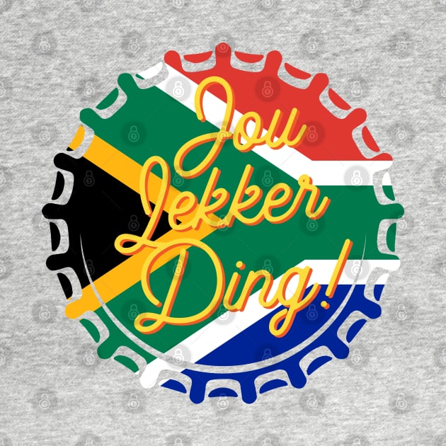 Jou Lekker Ding T-Shirt | Funny Bottle Cap South African Flag | Afrikaans Phrase | Ons Gaan Nou Braai by BraaiNinja